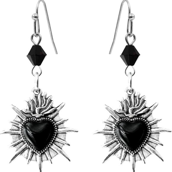 Jewelry - Gothic Punk Earrings Handmade Black Heart Dangle Jewelry for Women